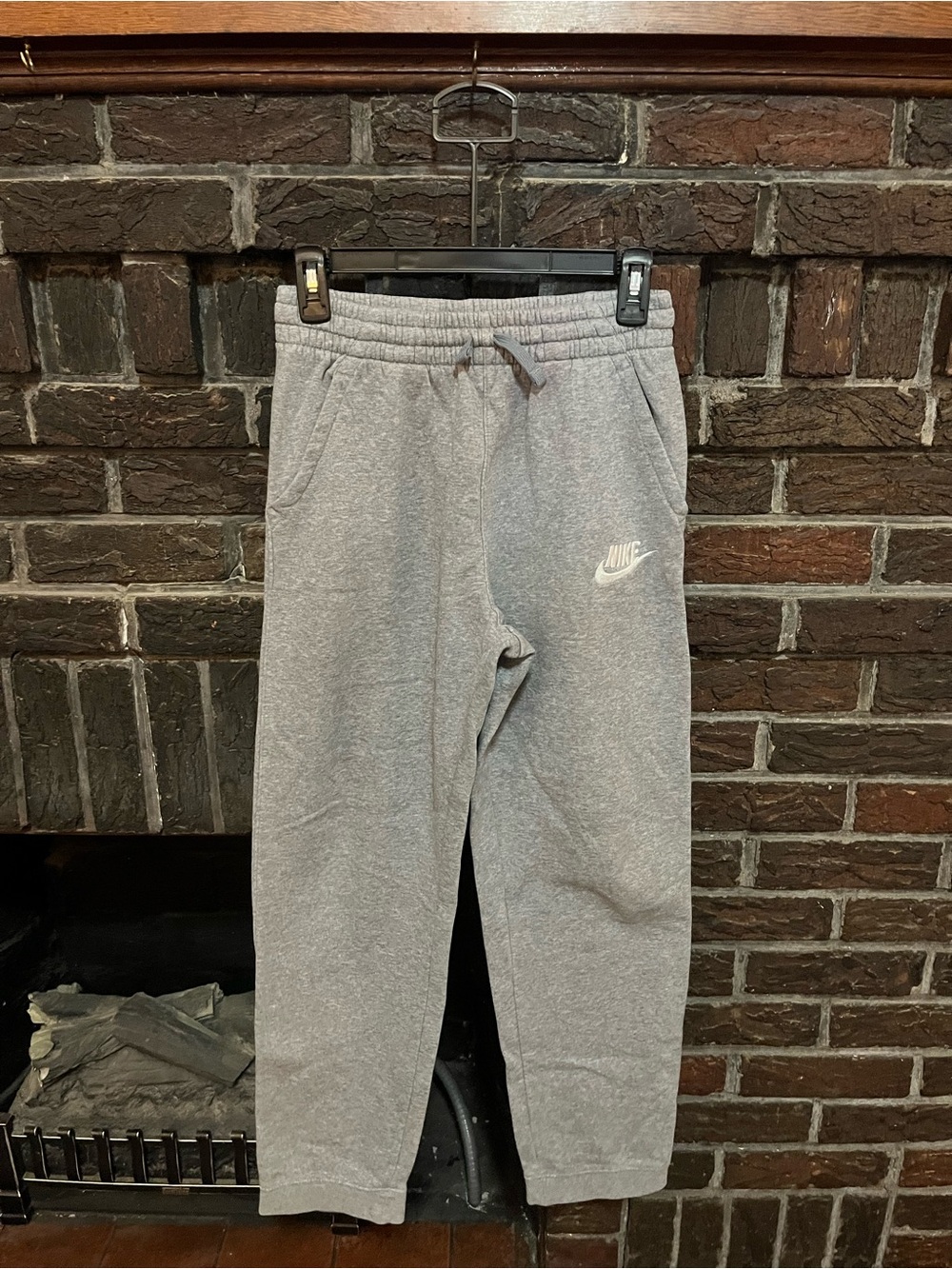 Nike Kids Gray Fleece Joggers with White Swoosh